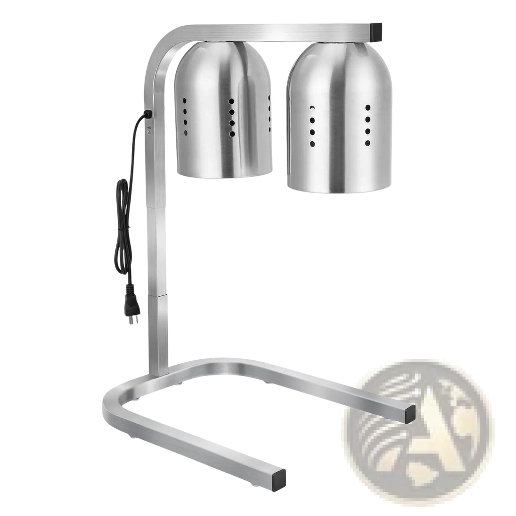 Commercial food heat lamp dual head stainless steel with perforated domes and curved base stainless steel warmer