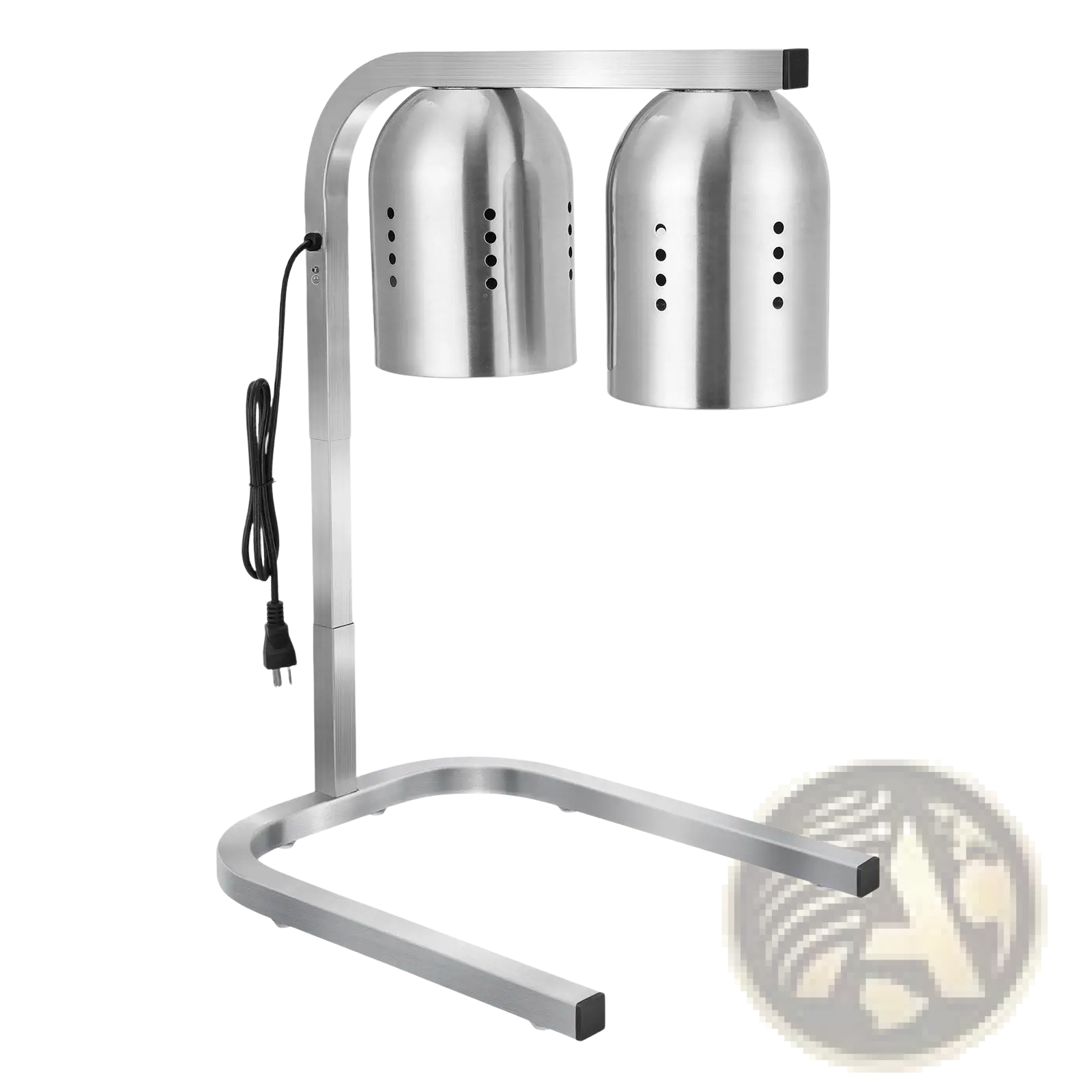 Commercial food heat lamp dual head stainless steel with perforated domes and curved base stainless steel warmer