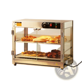 Commercial food warmer 2 tier stainless steel countertop pizza display with glass doors and rotary dial control panel