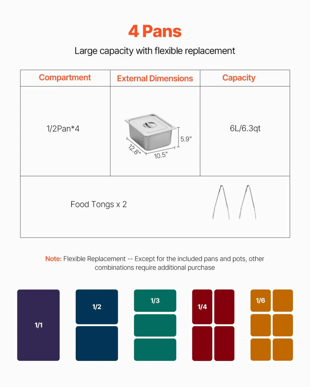 Silver stainless steel rectangular food pan with lid 12.8 by 10.5 inches 6 liter for commercial food warmer steam table