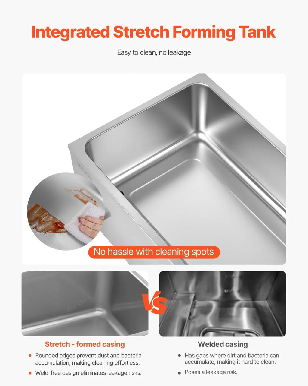 Commercial food warmer 5 pan 1200w stainless steel integrated stretch forming tank with rounded edges and weld-free design