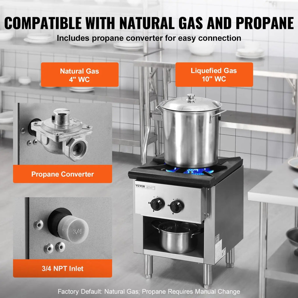 Commercial gas range 1 burner hot plate with stainless steel gas burner and propane converter for natural and liquefied gas