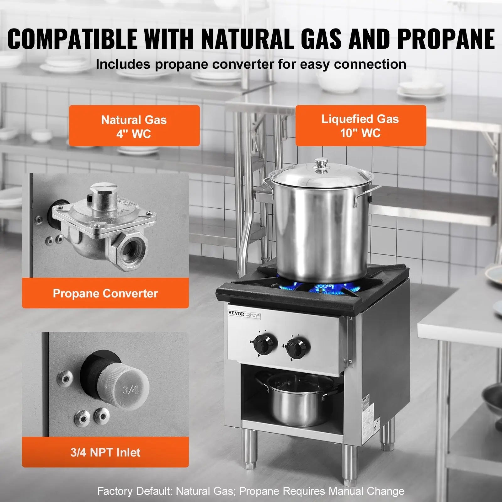 Commercial gas range 1 burner hot plate with stainless steel gas burner and propane converter for natural and liquefied gas