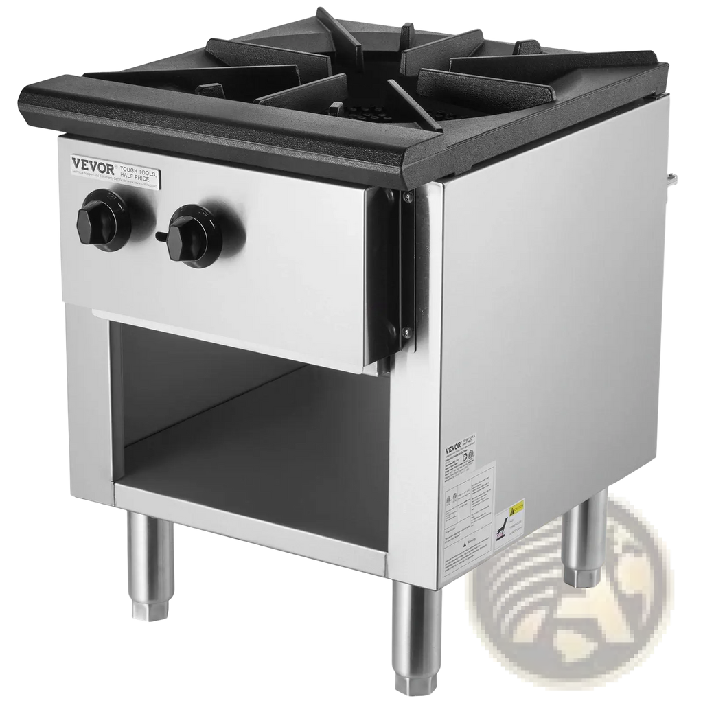 Stainless steel commercial gas range 1 burner with 90000 Btu hot plate and black cast iron griddle top and knobs