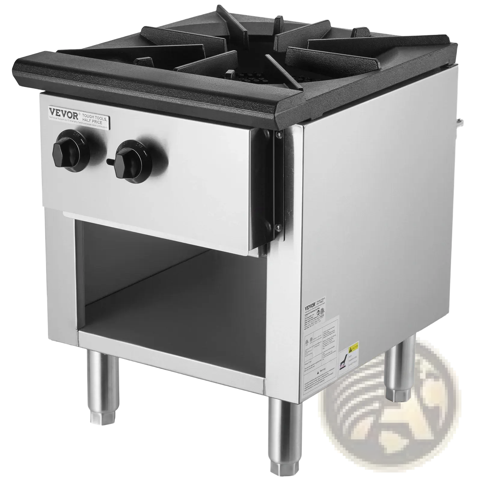 Stainless steel commercial gas range 1 burner with 90000 Btu hot plate and black cast iron griddle top and knobs