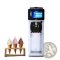 White commercial ice cream machine 1000w soft serve maker with digital touchscreen and black dispensing nozzles