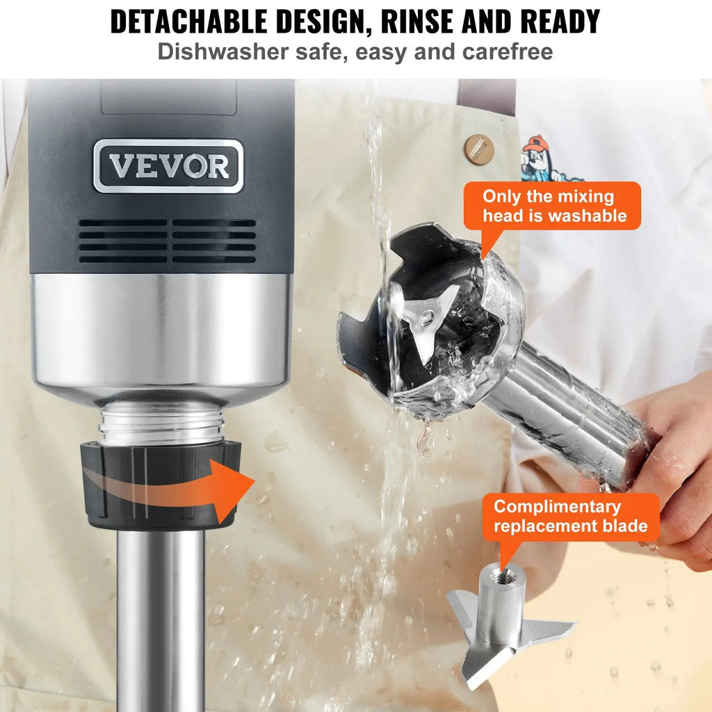 Silver and black vevor commercial immersion blender 500w with variable speed and detachable mixing head for easy cleaning