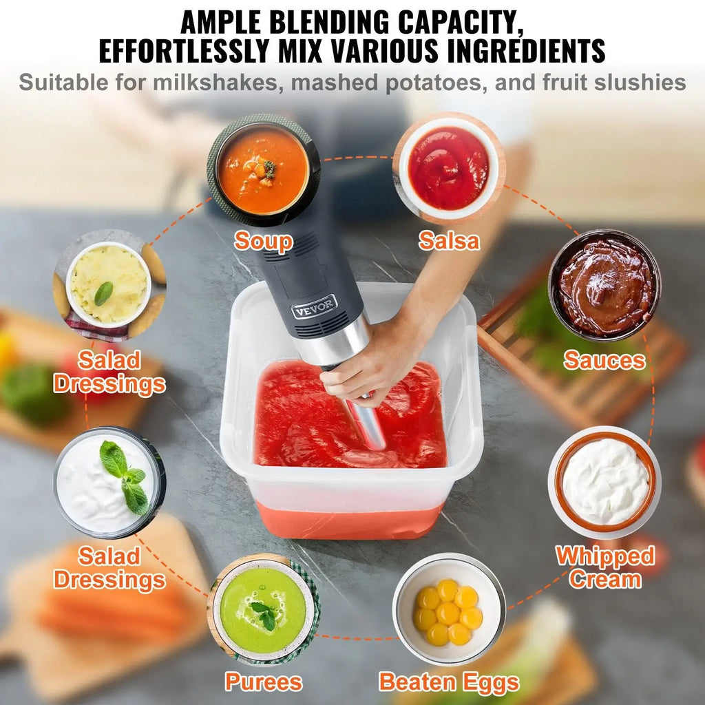 Commercial immersion blender 500w variable speed stick in silver and black with sleek ergonomic design