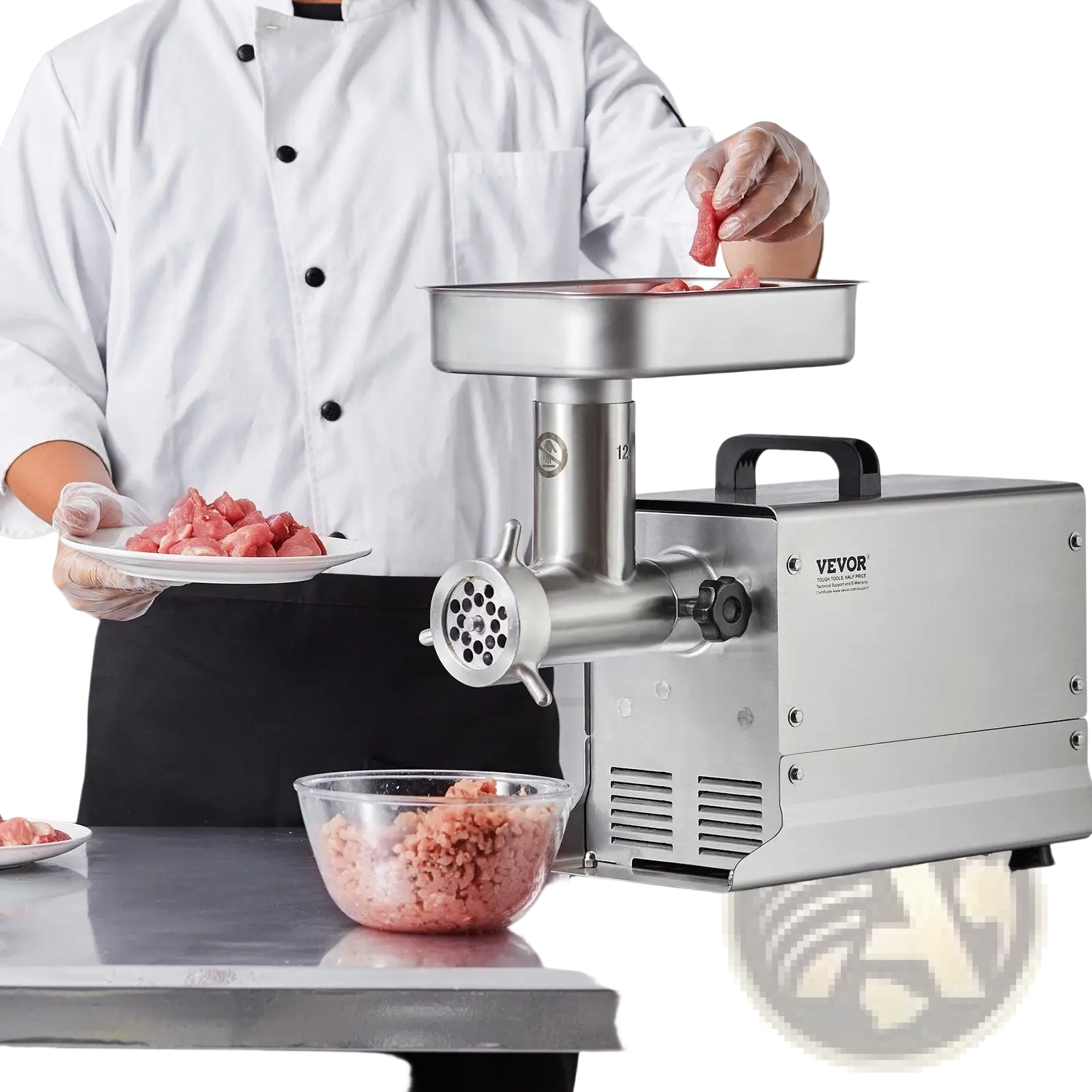 Commercial meat grinder 11 lbs per min stainless steel with black handle and vevor control knob