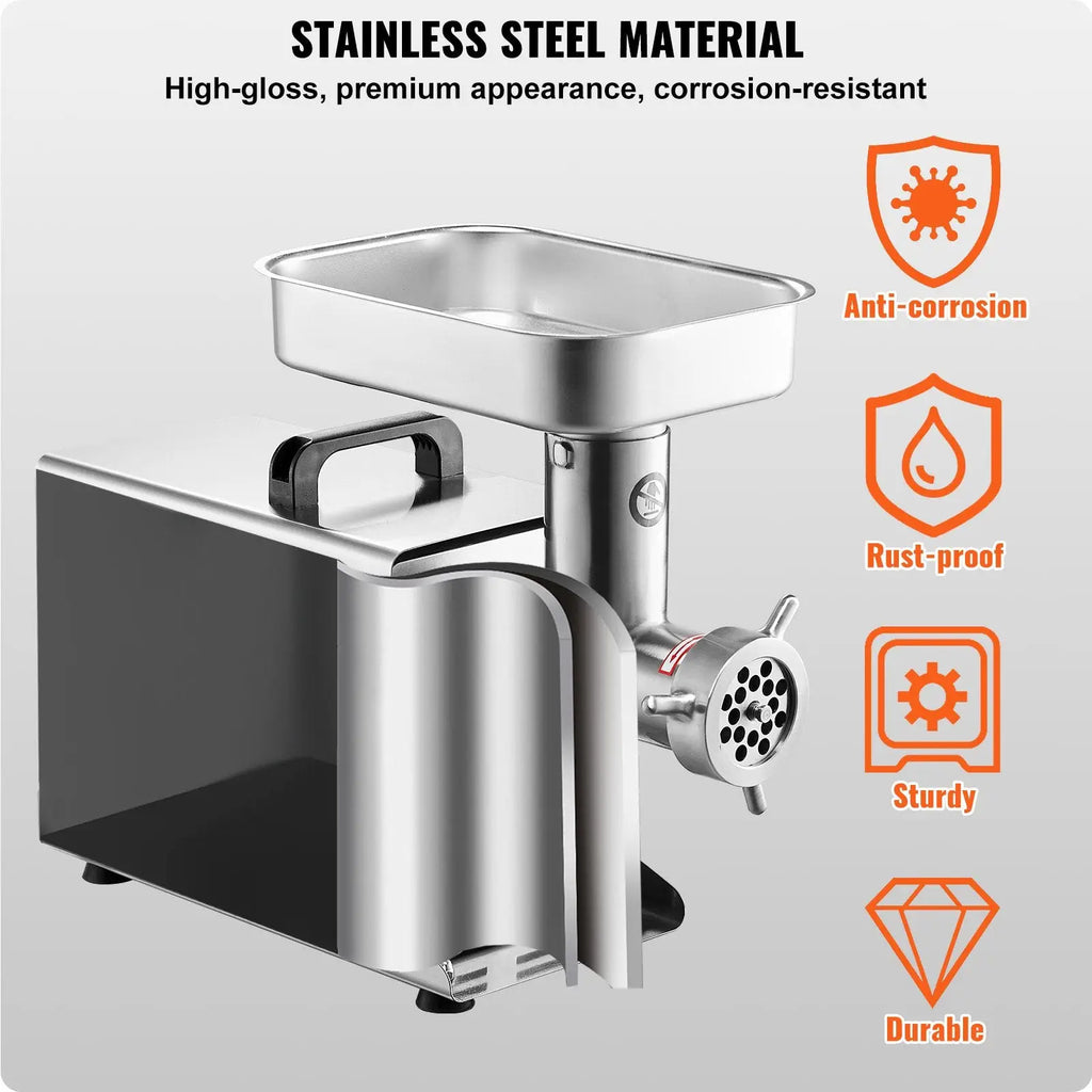 Commercial meat grinder 11 lbs per minute stainless steel with high-gloss corrosion-resistant finish and sturdy build