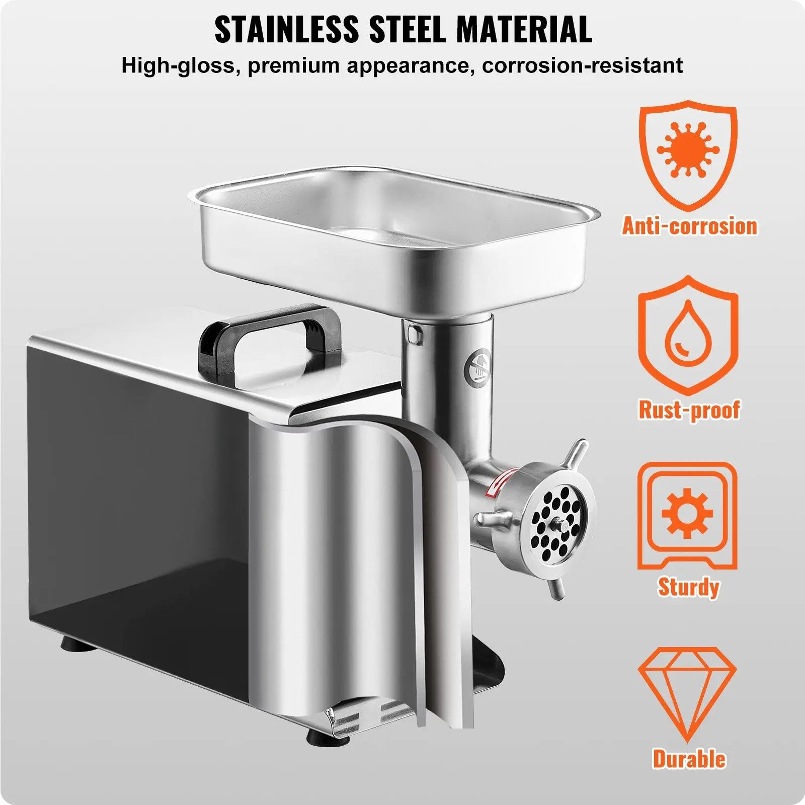 Commercial meat grinder 11 lbs per minute stainless steel with high-gloss corrosion-resistant finish and sturdy build