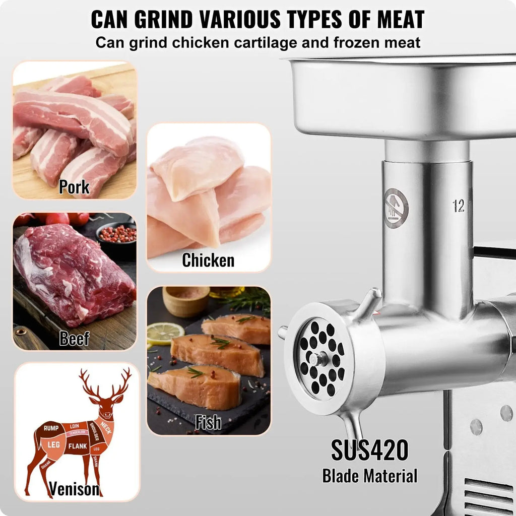 Commercial meat grinder stainless steel 550w with sus420 blade for grinding pork chicken beef fish and venison