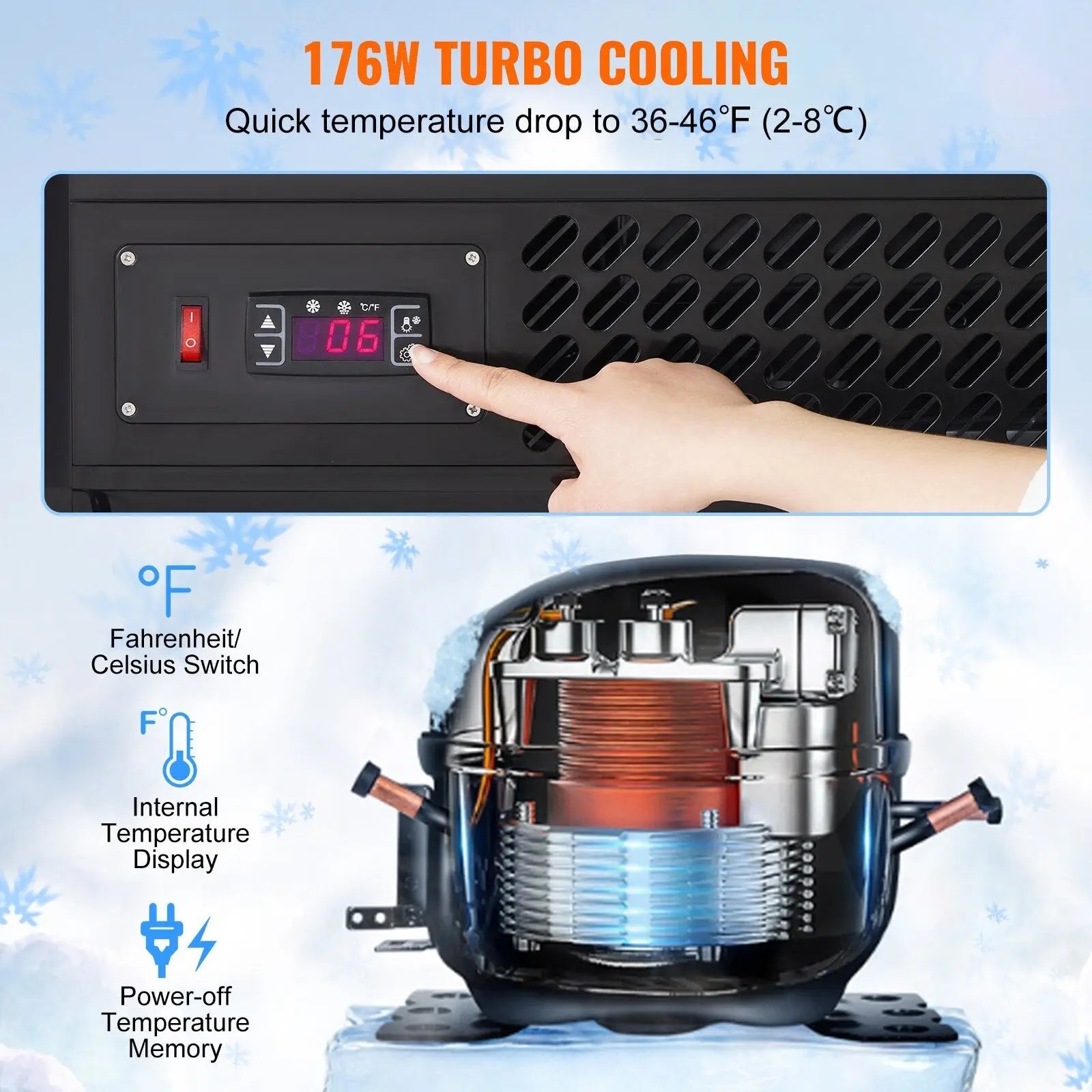Black commercial refrigerated pastry display case 3.5 cu.ft. with 176w turbo cooling digital display and internal sensor