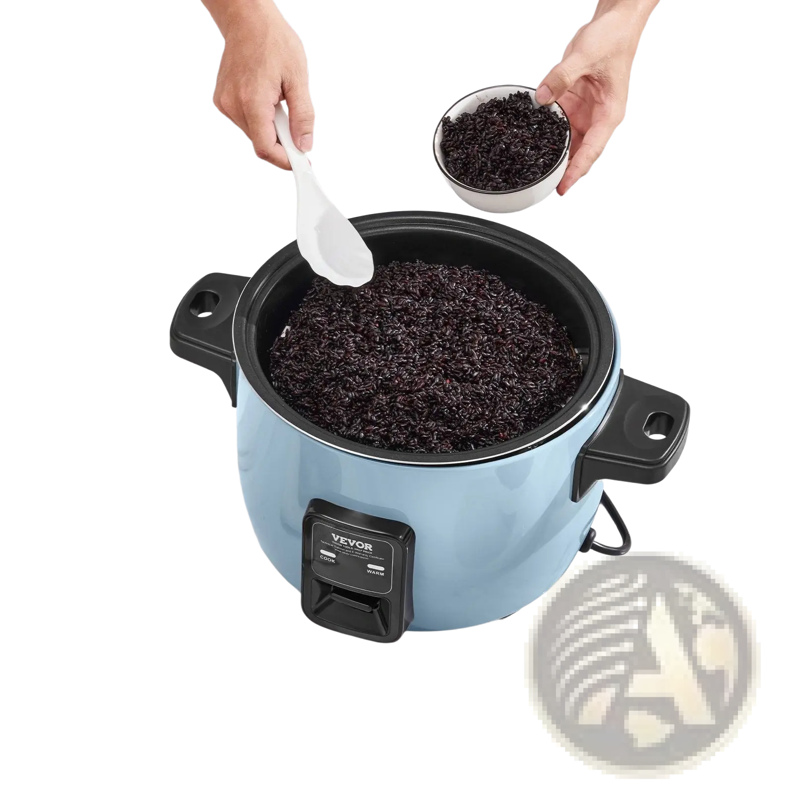 Light blue vevor commercial rice cooker 60 cup 13l with non stick pot black handles and control panel