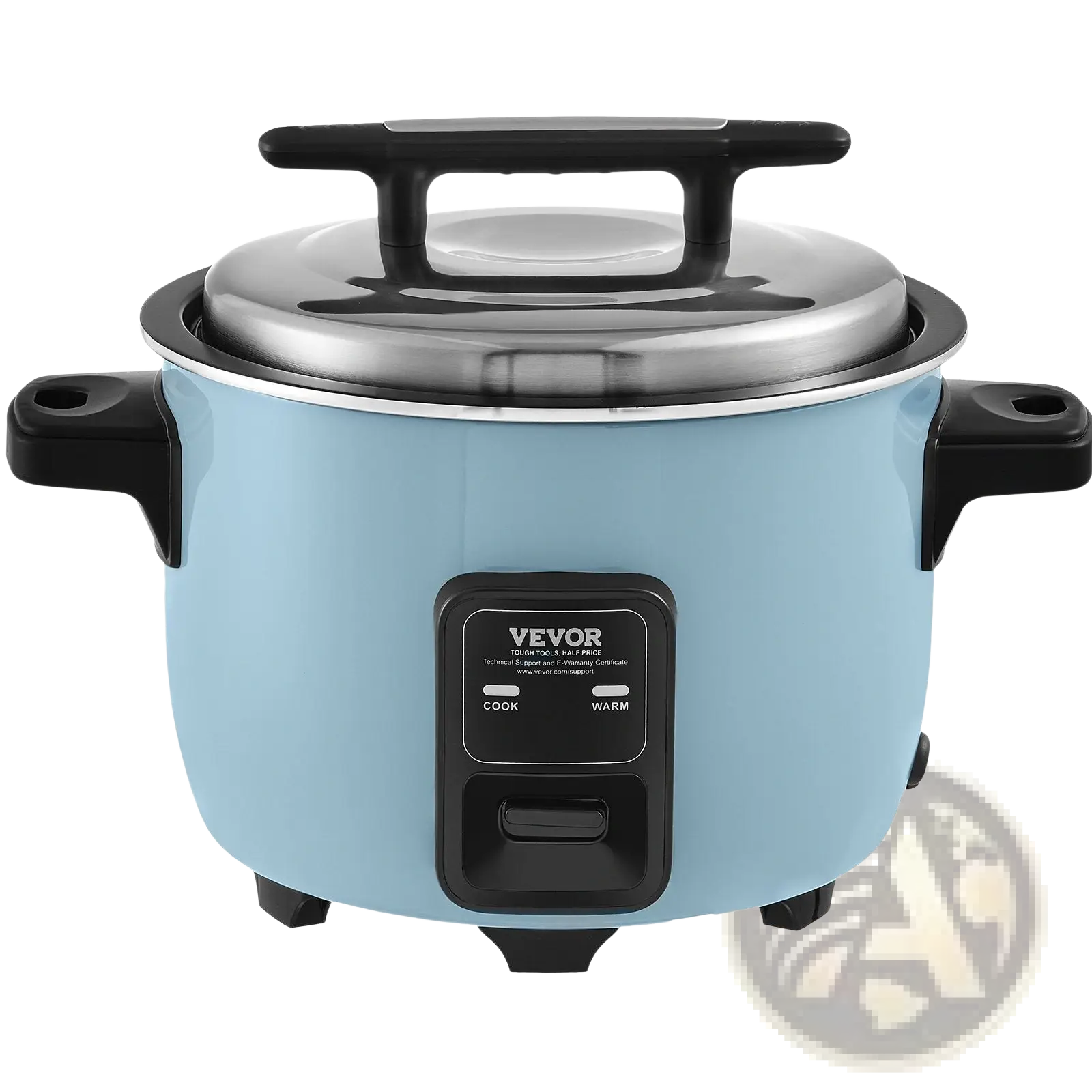 Commercial rice cooker 60 cup 13L with light blue vevor body black handles and stainless steel lid non stick pot