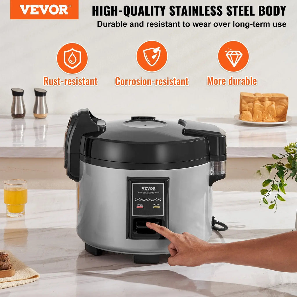 Silver and black vevor commercial rice cooker 70 cup 15l with stainless steel body and 3d heating technology