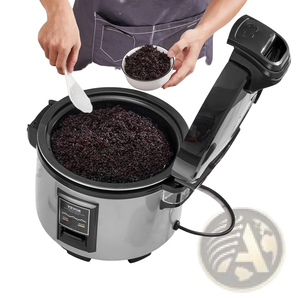 Commercial 70 cup 15l silver and black vevor electric rice cooker with glossy finish transparent lid handle and control panel