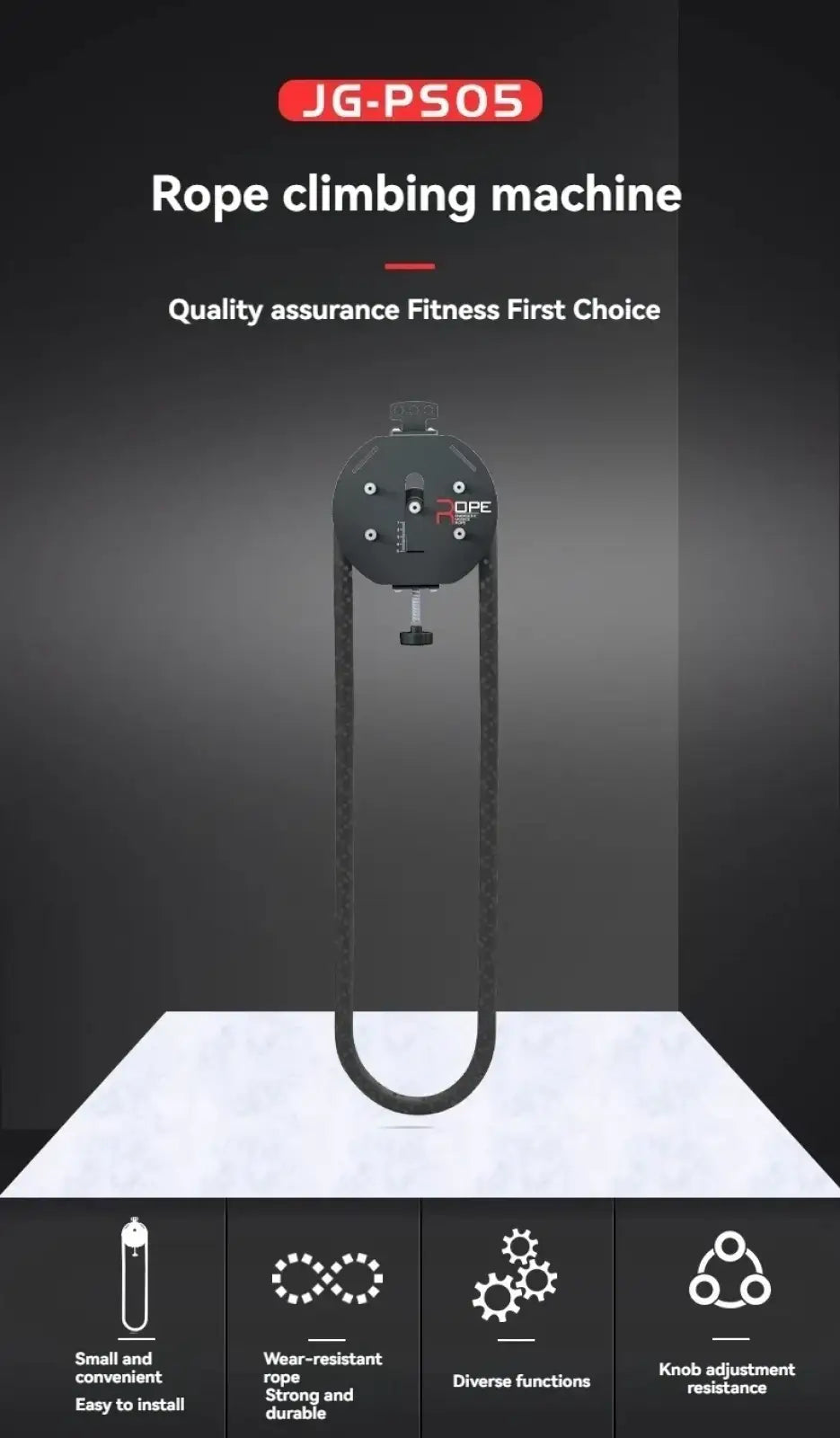 Black rope climbing machine with circular pulley and adjustable resistance knob for commercial use