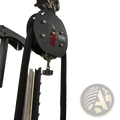 Black OPE brand commercial rope climbing machine cable pulley with textured black rope and metallic hardware
