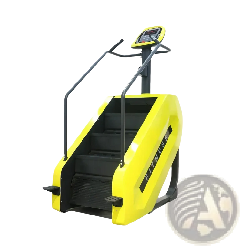 Bright yellow and black commercial stair climber machine cardio stepmill with digital display panel for fitness training