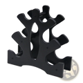 Compact 3-tier black plastic dumbbell rack stand with multiple slots for organized weight storage and easy access