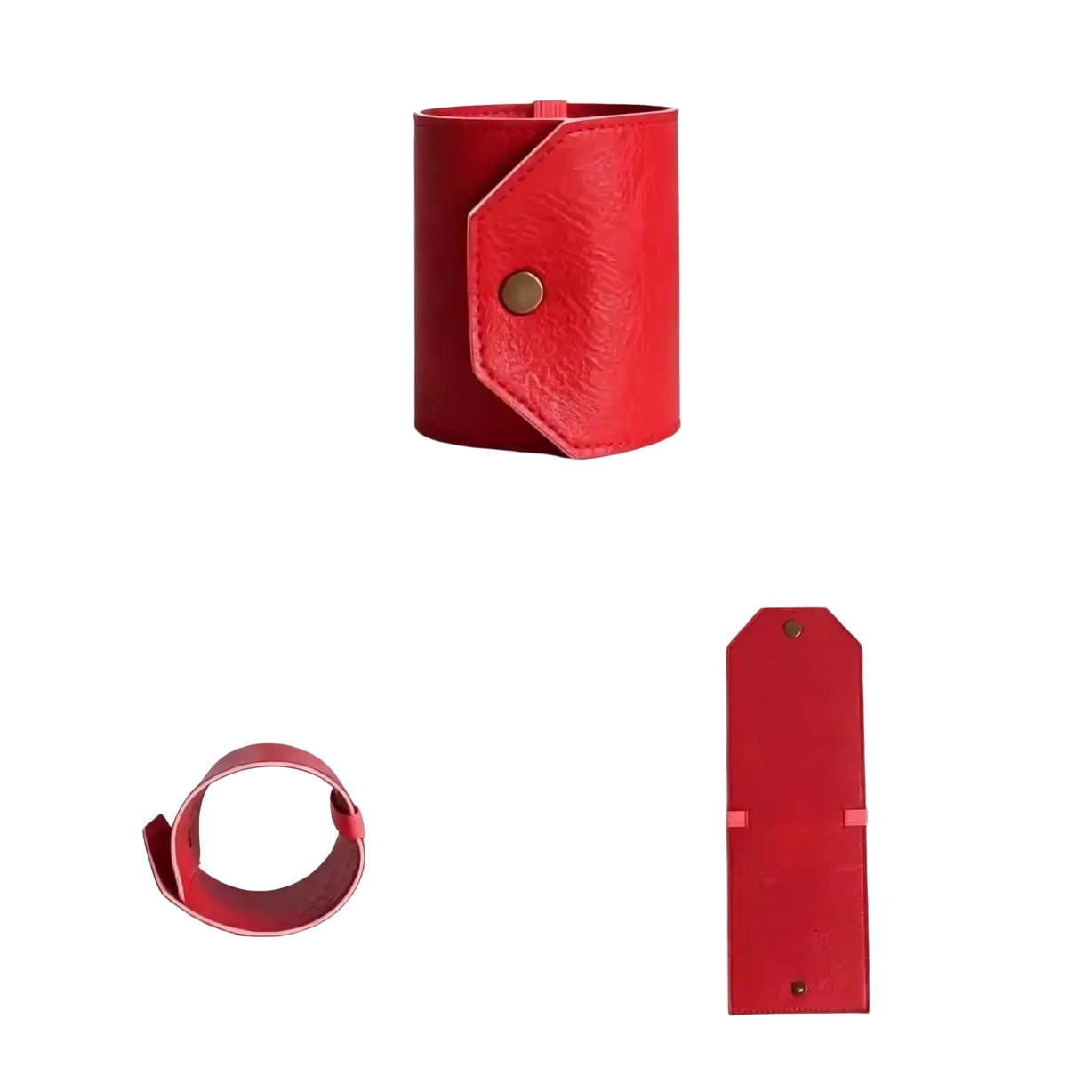 Red leather compact pu leather wallet with gold tone snap button closure for quick access card holding