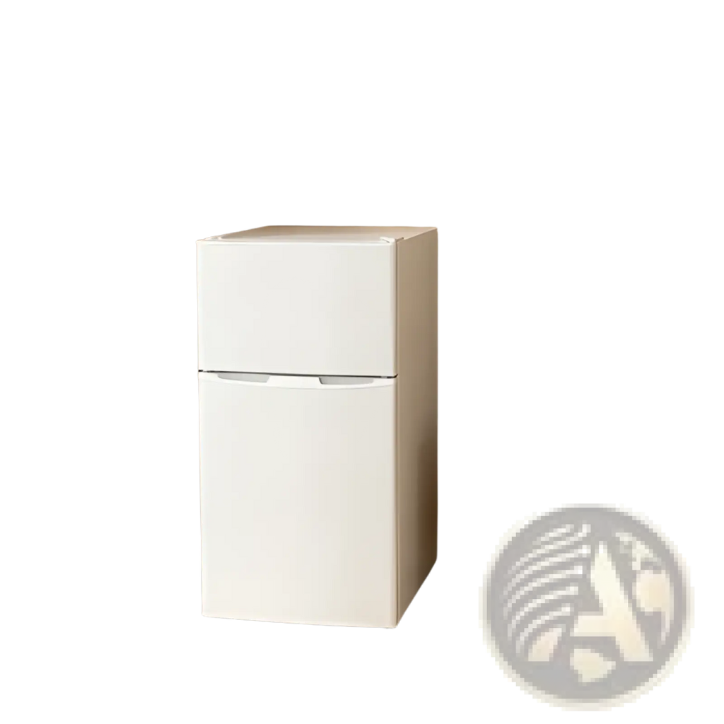White two-door compact mini fridge with freezer and adjustable shelves featuring a sleek minimalist design