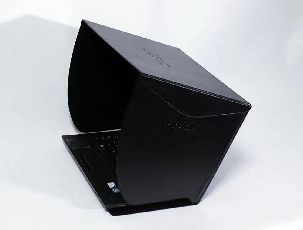 Black leather universal anti-glare laptop sun hood with foldable hood and adjustable sides for 14 to 15 inch screens