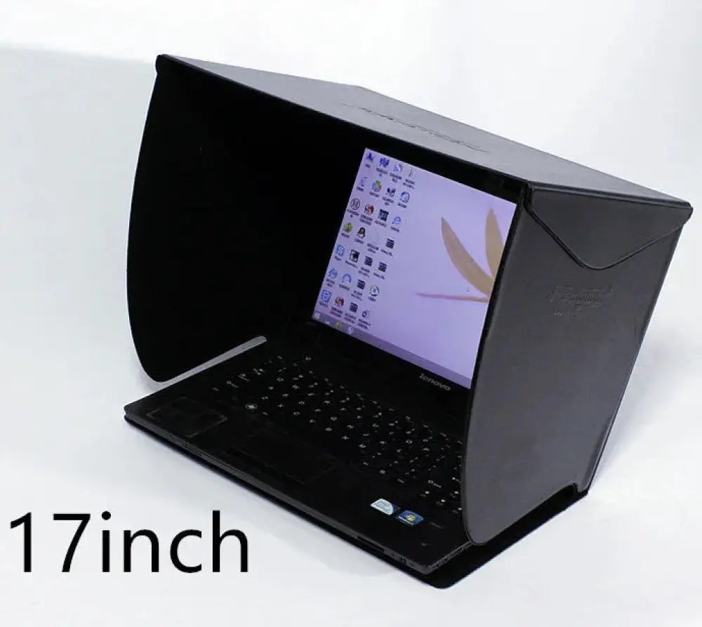 Black leather universal anti-glare laptop sun hood with adjustable hood and diffuser for 14 to 15 inch screens