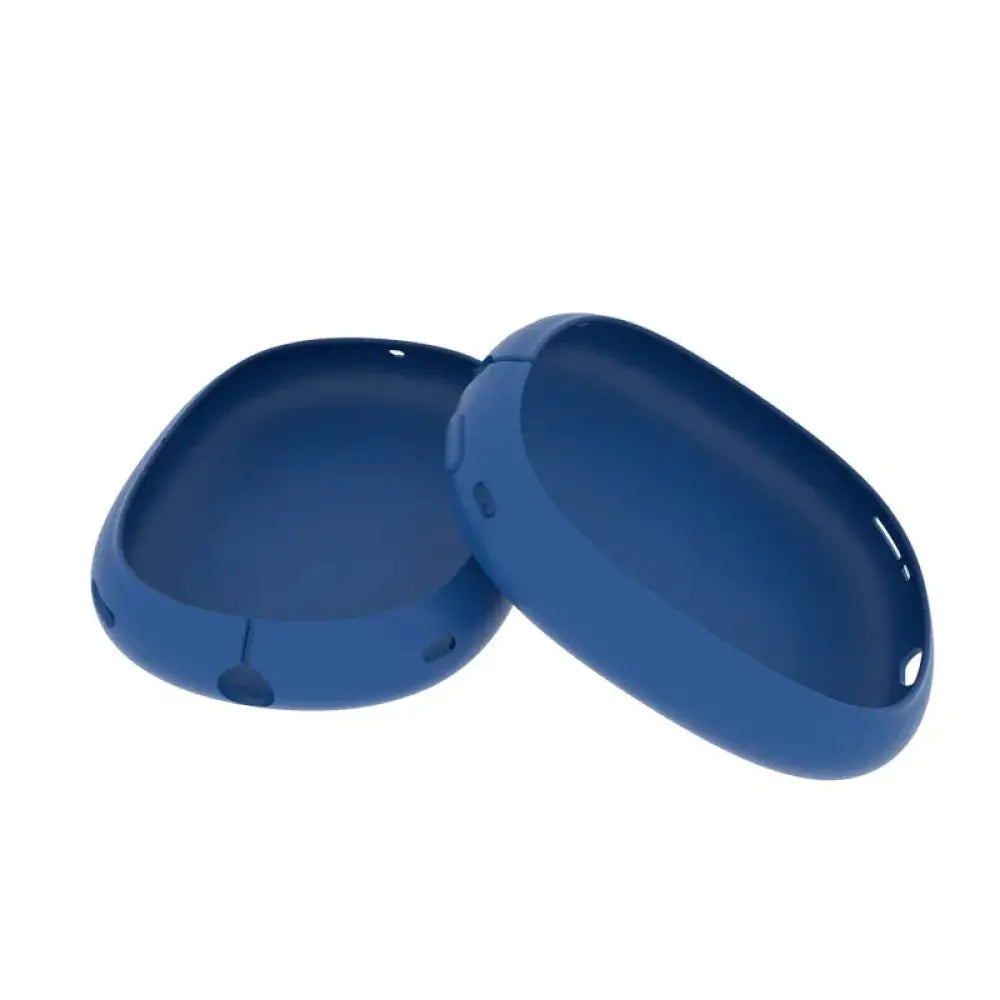 Blue silicone protective case for apple airpods max showing the back side with earcup covers included