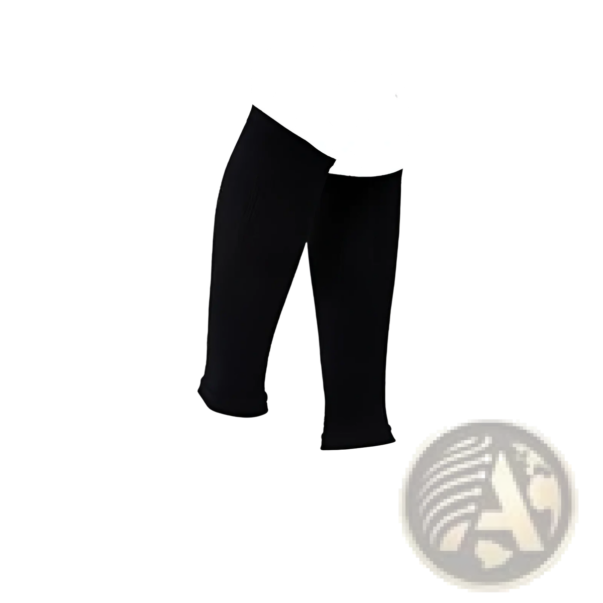 Black form-fitting compression calf sleeves made of stretchy fabric for athletic sports support shown from back side