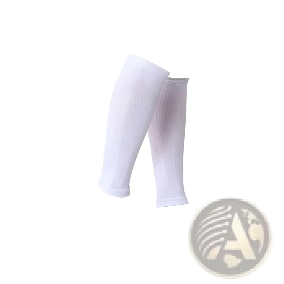 White compression calf sleeves with textured ribbed design for athletic sports support and enhanced muscle recovery