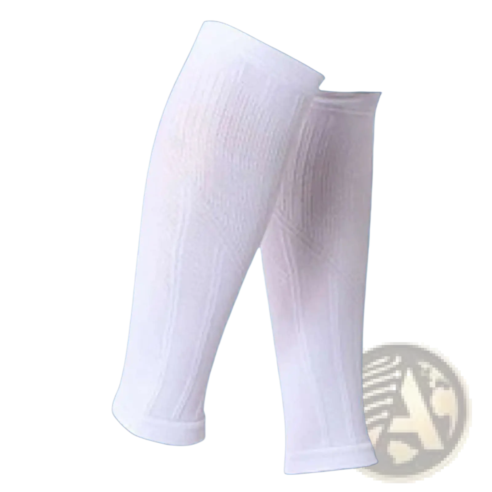 White compression calf sleeves with ribbed texture and seamless design for athletic sports support