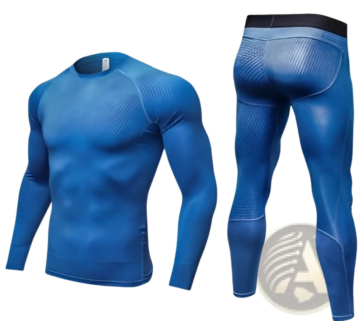 Blue mesh-patterned compression gym shorts set designed for athletic performance and support