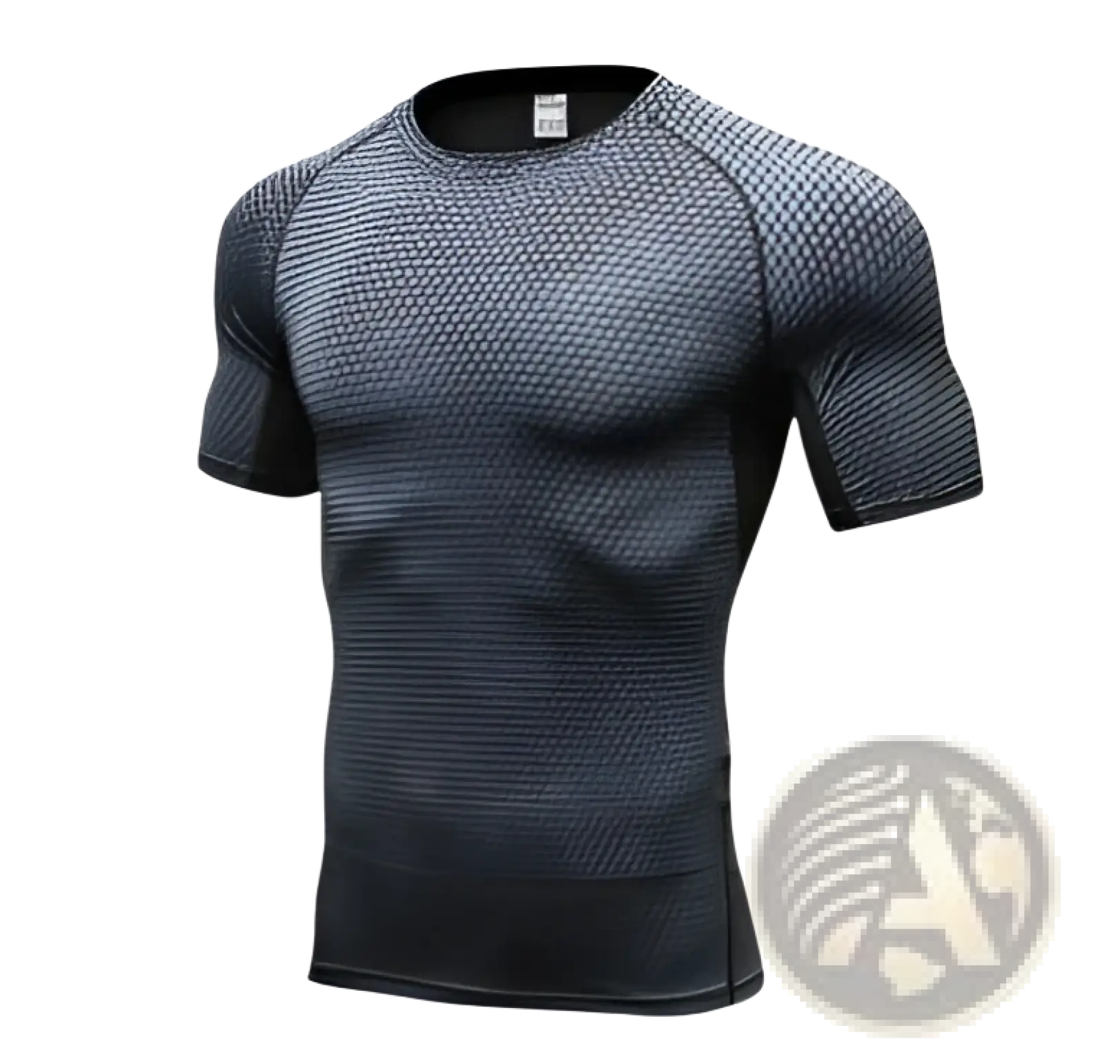Black compression gym shorts set featuring a textured pattern compression shirt designed for athletic use