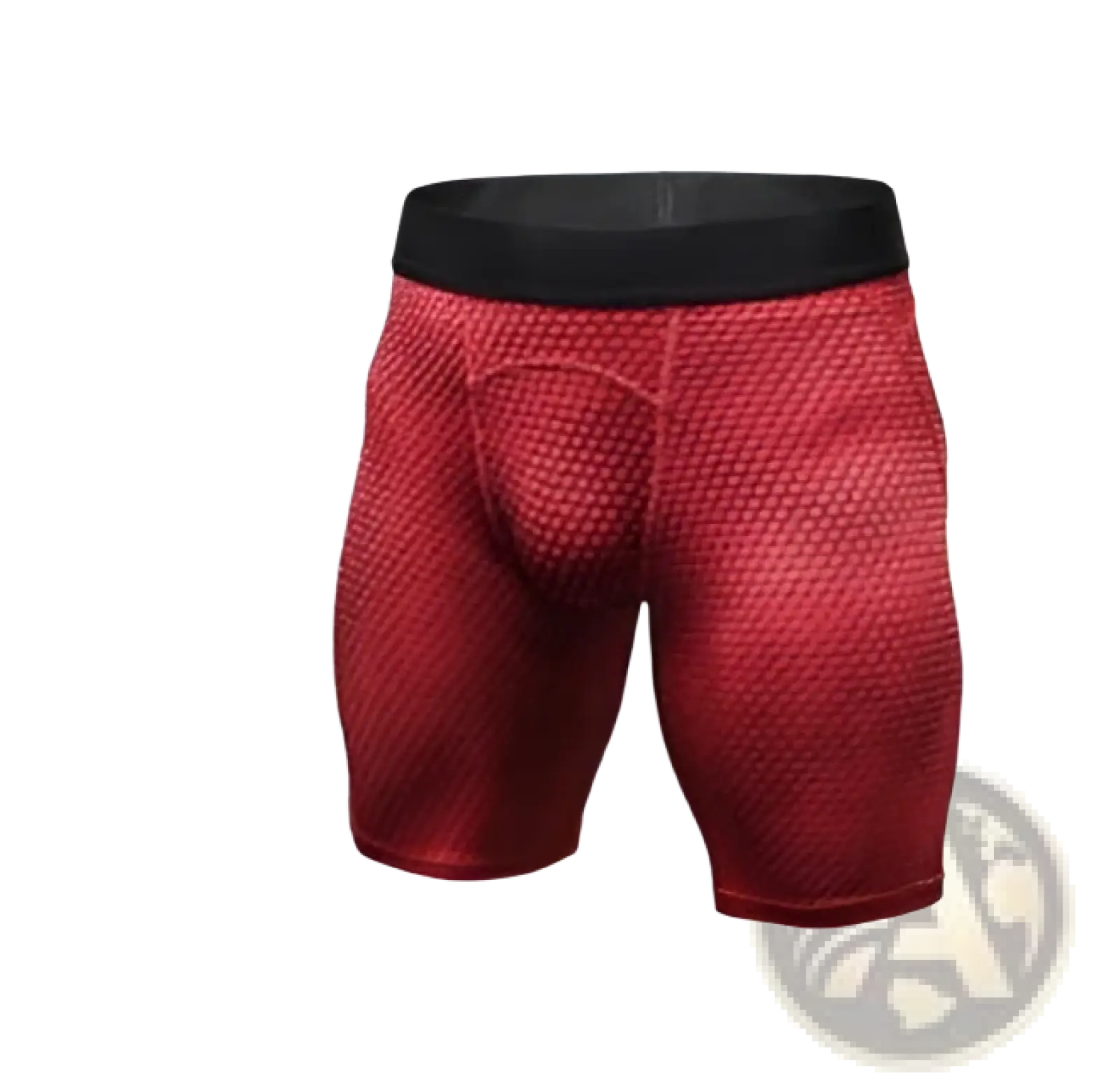 Red mesh compression gym shorts set featuring a black waistband designed for athletic performance