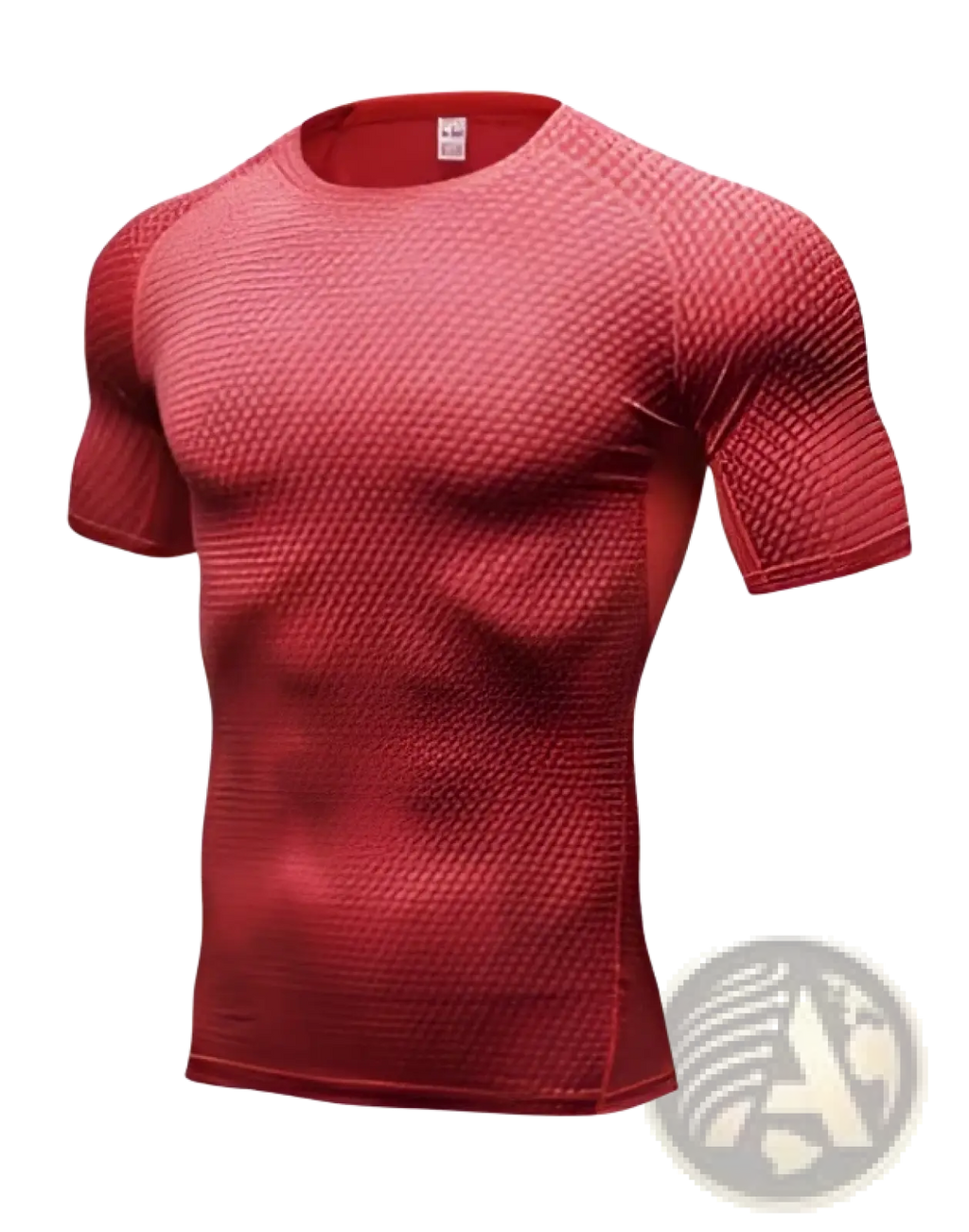 Red textured compression gym shirt with subtle mesh pattern designed for enhanced workout performance