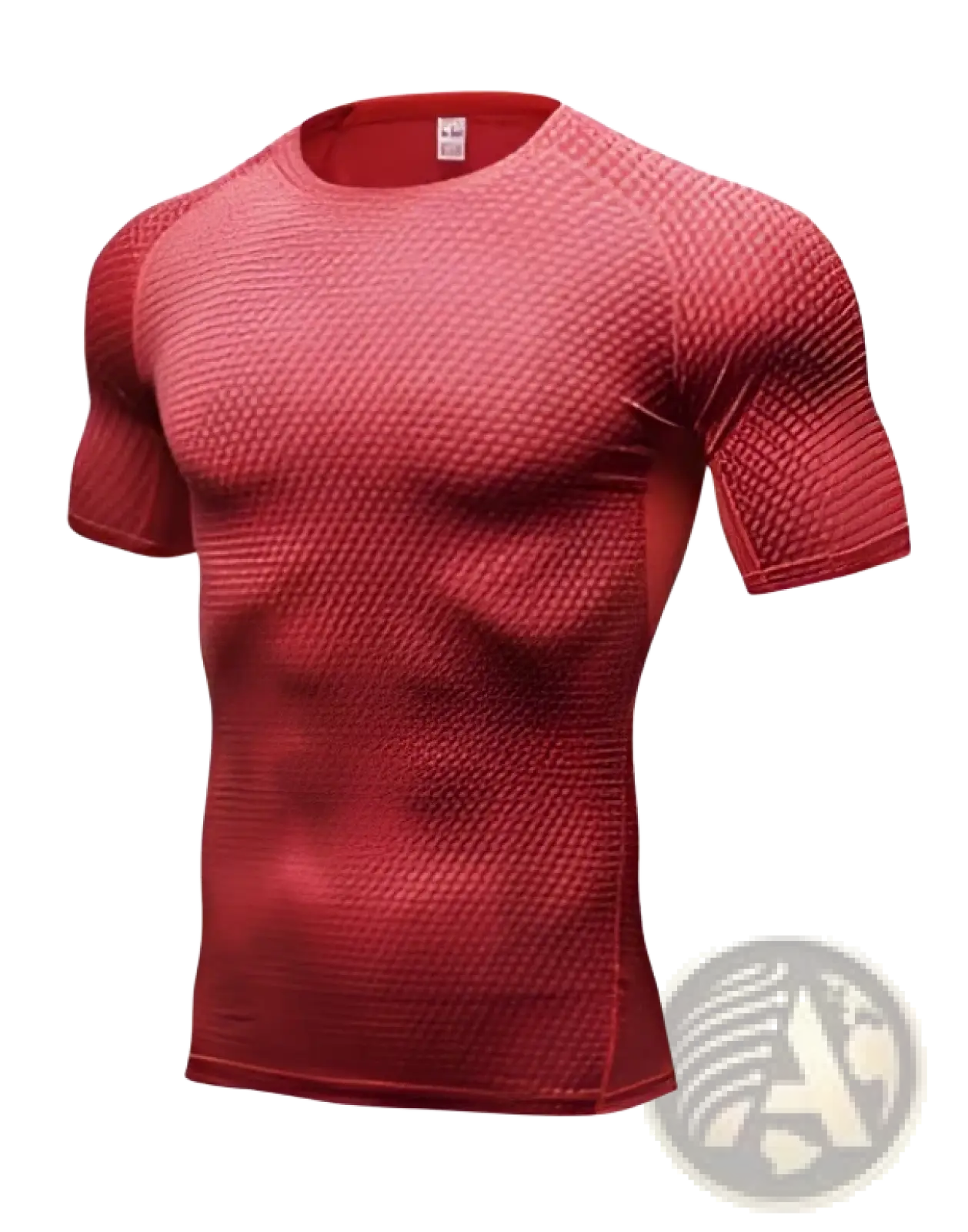 Red textured compression gym shirt with subtle mesh pattern designed for enhanced workout performance