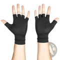 Black fingerless compression riding gloves with wrist support featuring ribbed texture and reinforced palm padding backside