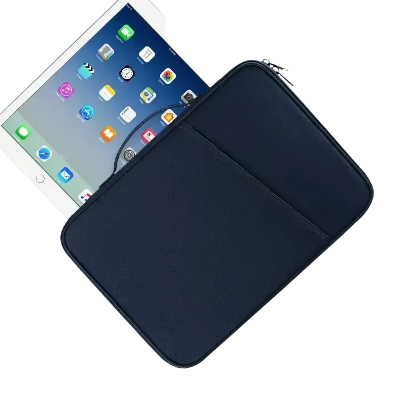 Black neoprene computer bag tablet sleeve with zipper closure and internal pocket for padded protection