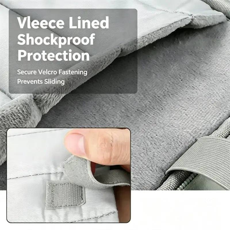 Gray fleece-lined padded nylon computer bag laptop sleeve with secure velcro fastening for shockproof protection