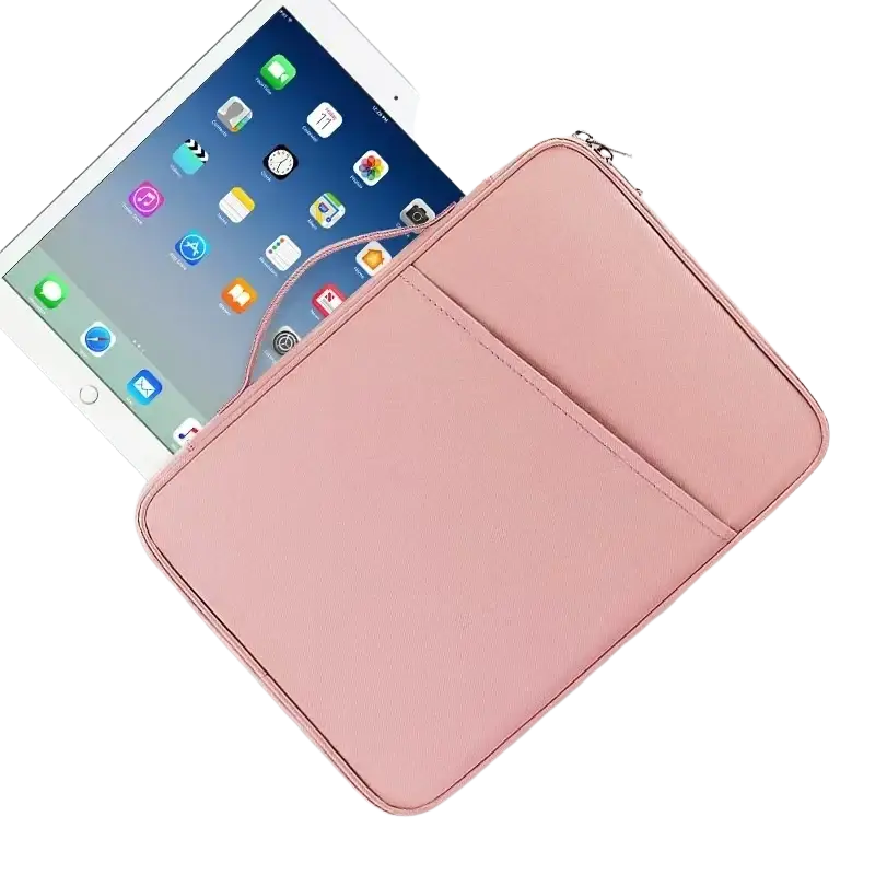 Pink faux leather computer bag tablet sleeve with zipper closure and interior pocket for padded protection