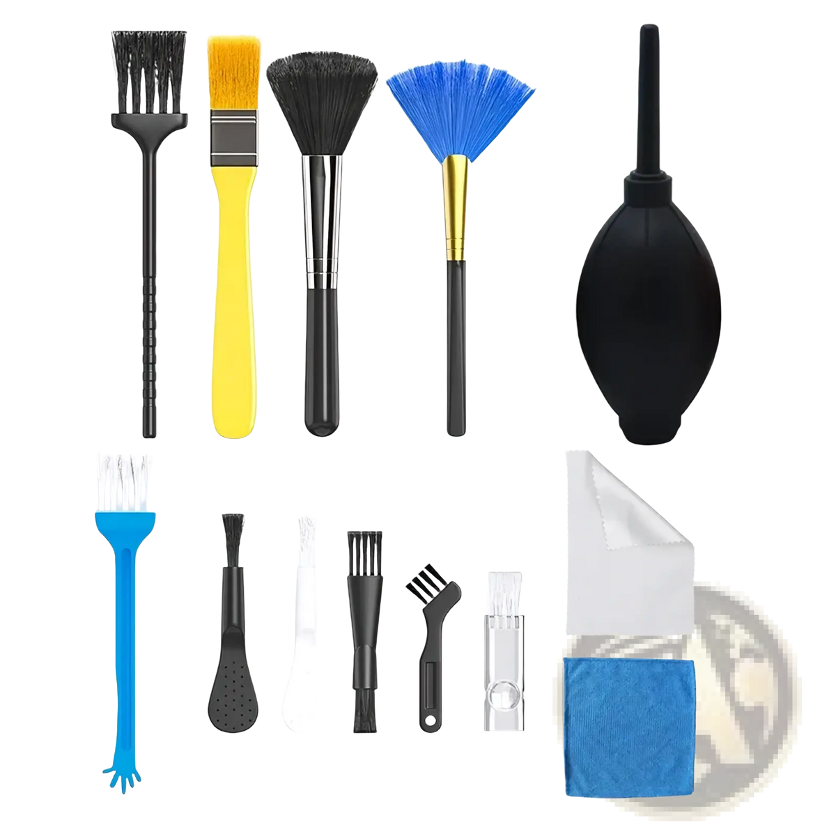 Black rubber blower bulb with narrow nozzle and rounded body for computer cleaning kit and electronics maintenance set