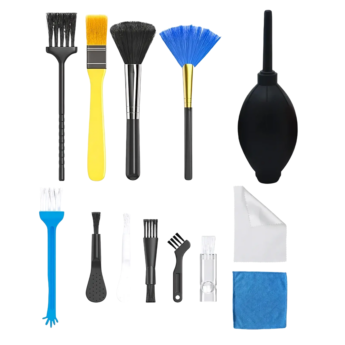Black rubber blower bulb with narrow nozzle and rounded body for computer cleaning kit and electronics maintenance set
