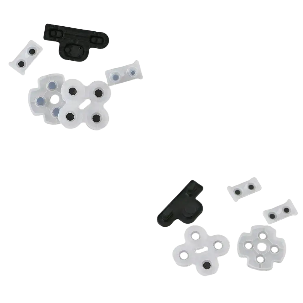White and black conductive rubber pad set with circular indentations for playstation 3 controller buttons