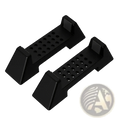 Black plastic console dock stand abs gaming support bracket with textured perforated surface and angular design
