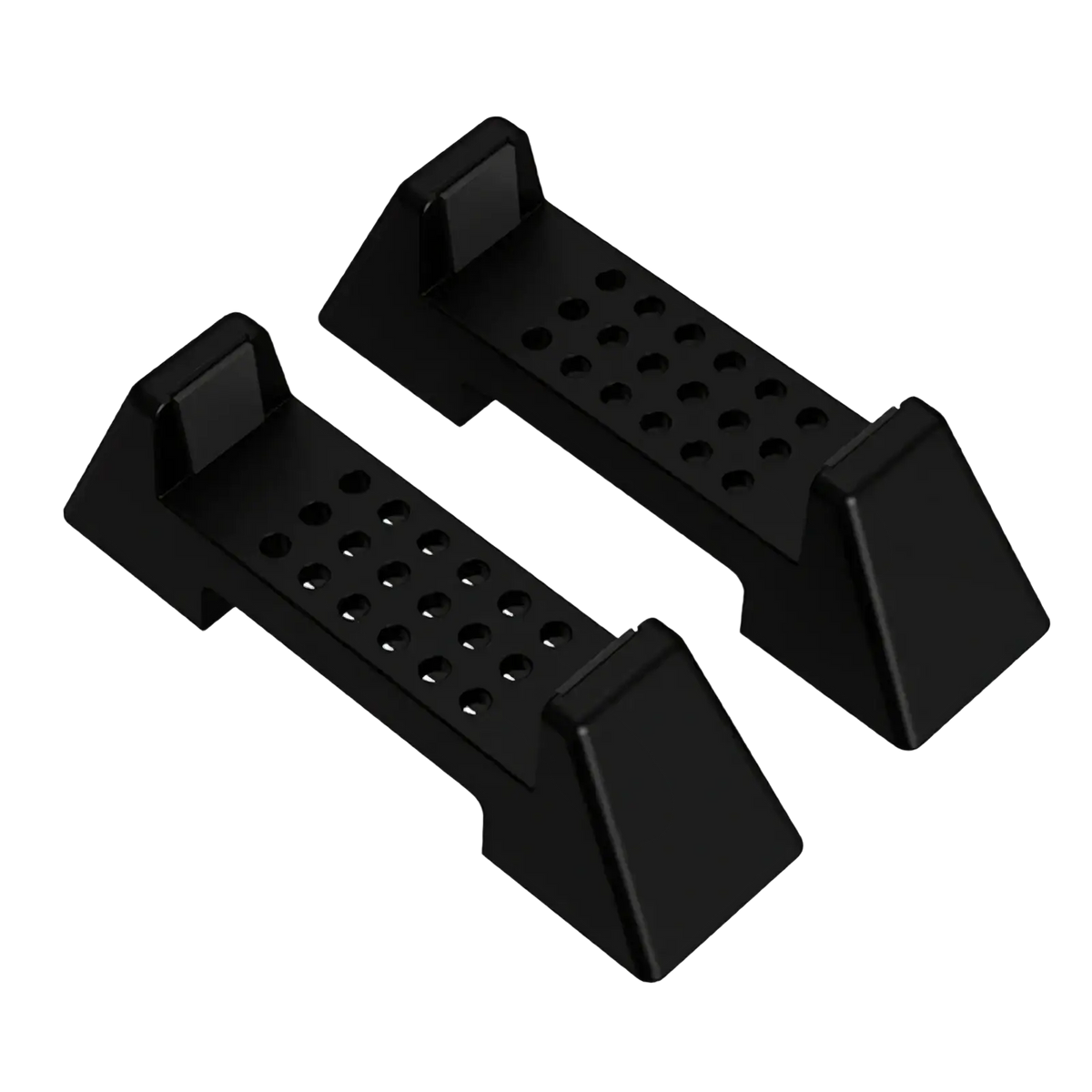 Black abs plastic console dock stand abs gaming support bracket with textured perforated surface and angular design