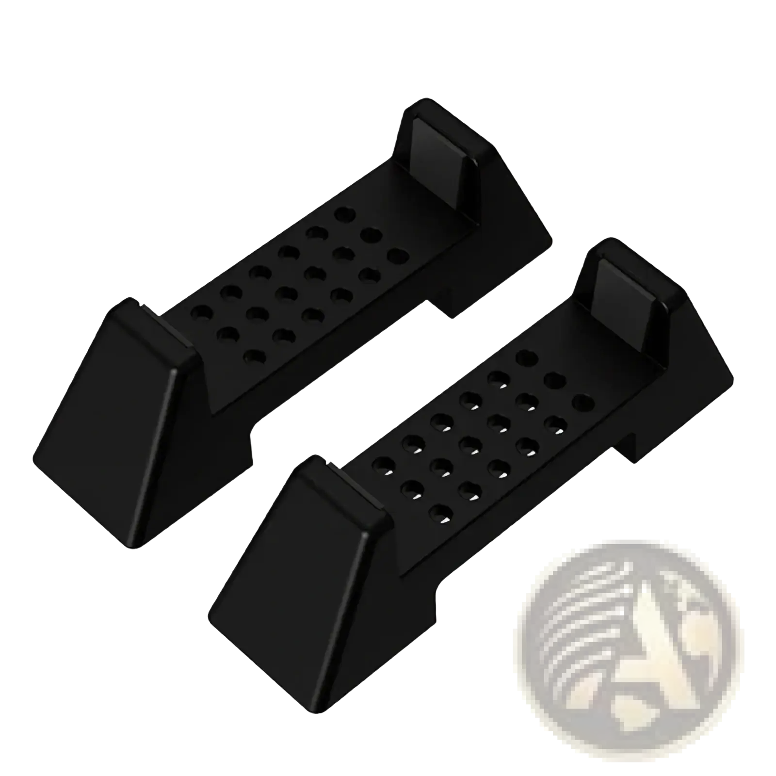Black plastic console dock stand abs gaming support bracket with textured perforated surface and angular design