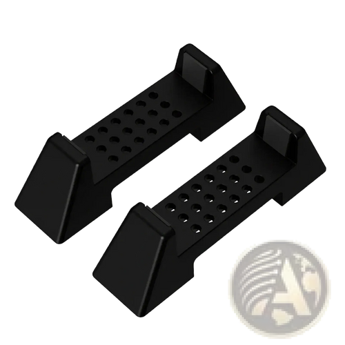 Black plastic console dock stand abs gaming support bracket with textured perforated surface and angular design
