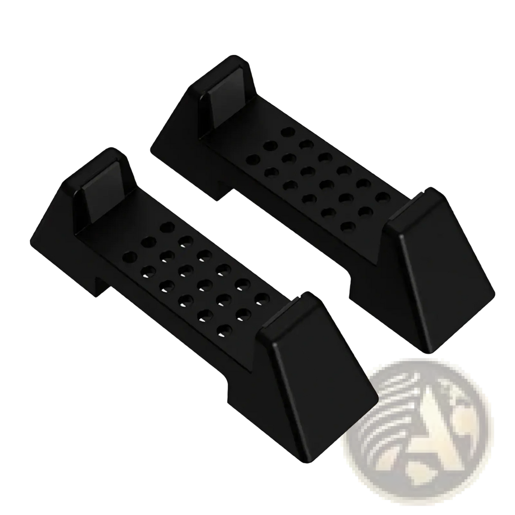 Black abs plastic console dock stand abs gaming support bracket with textured perforated surface and angular design